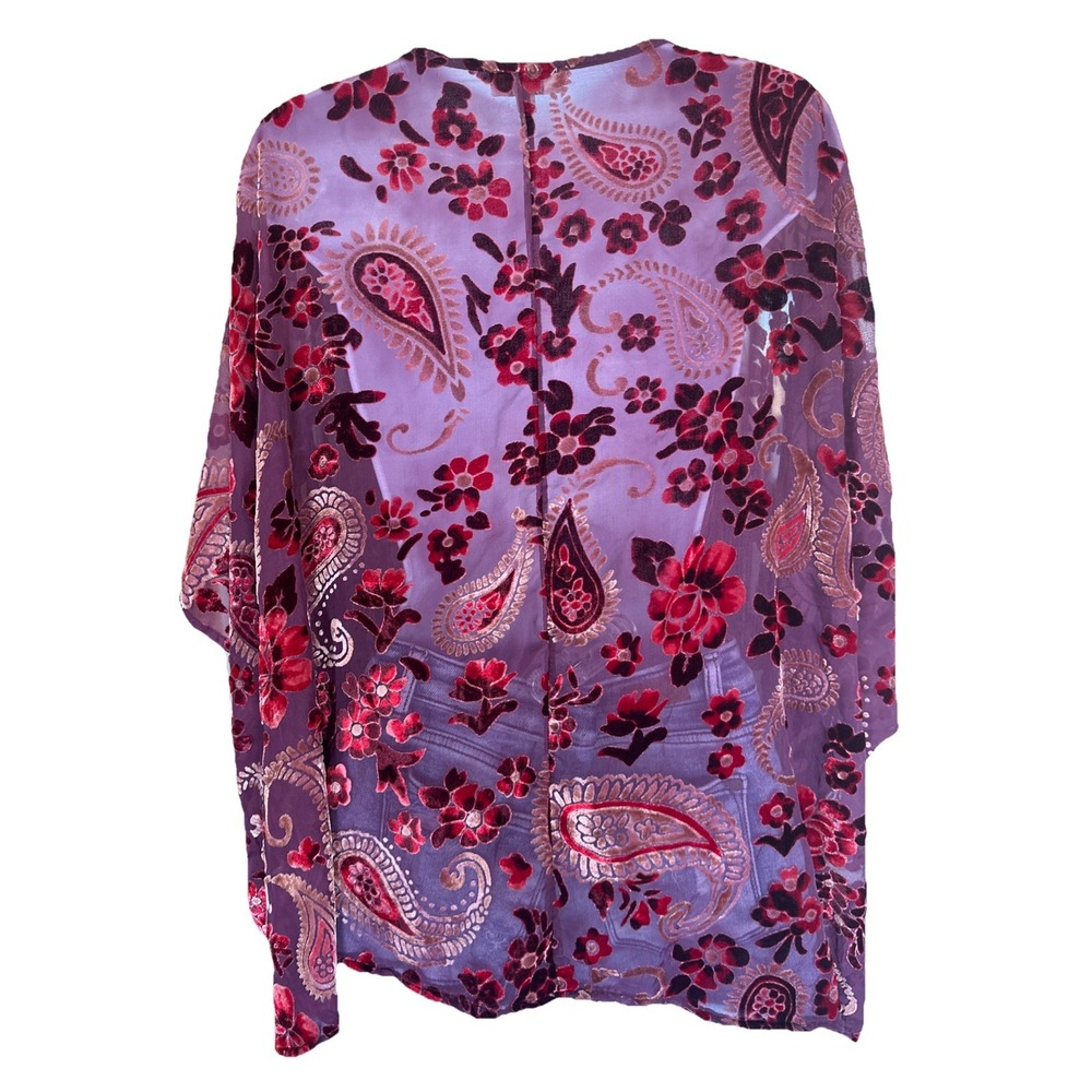Umgee Velvet Sheer Floral Kimono Size M/L Feminine Festive Boho Open Cardigan - Picture 4 of 10